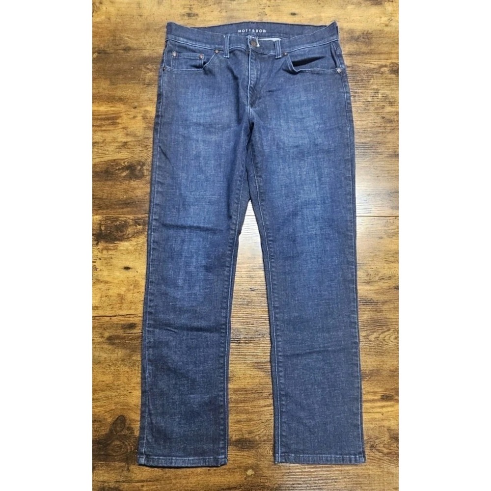 Mott & Bow Jeans Men's 33x30 Straight Medium Wash Blue Denim Cotton Stretch
